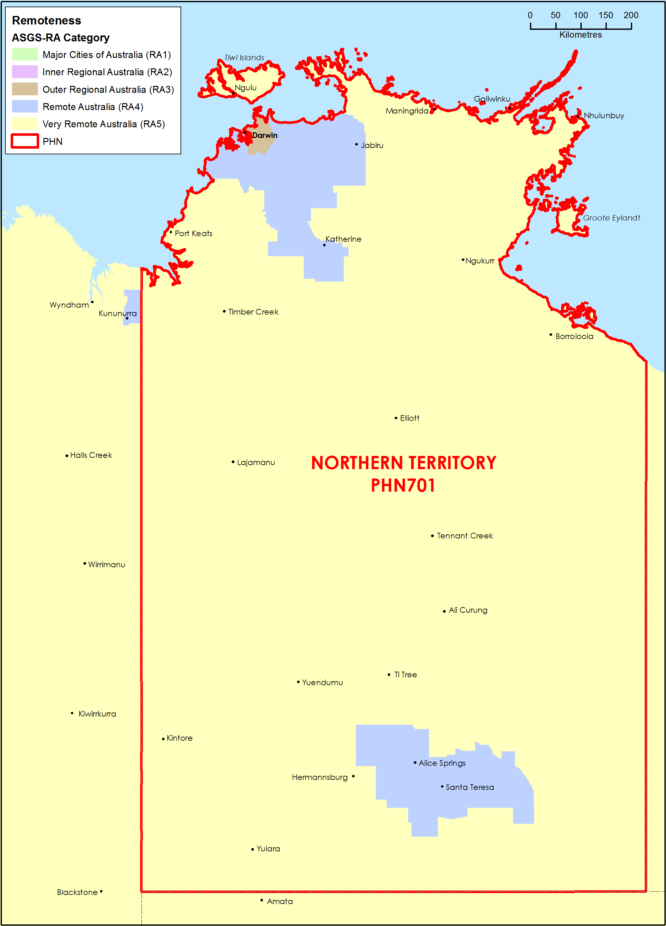 NT PHN ASGS remoteness area map
