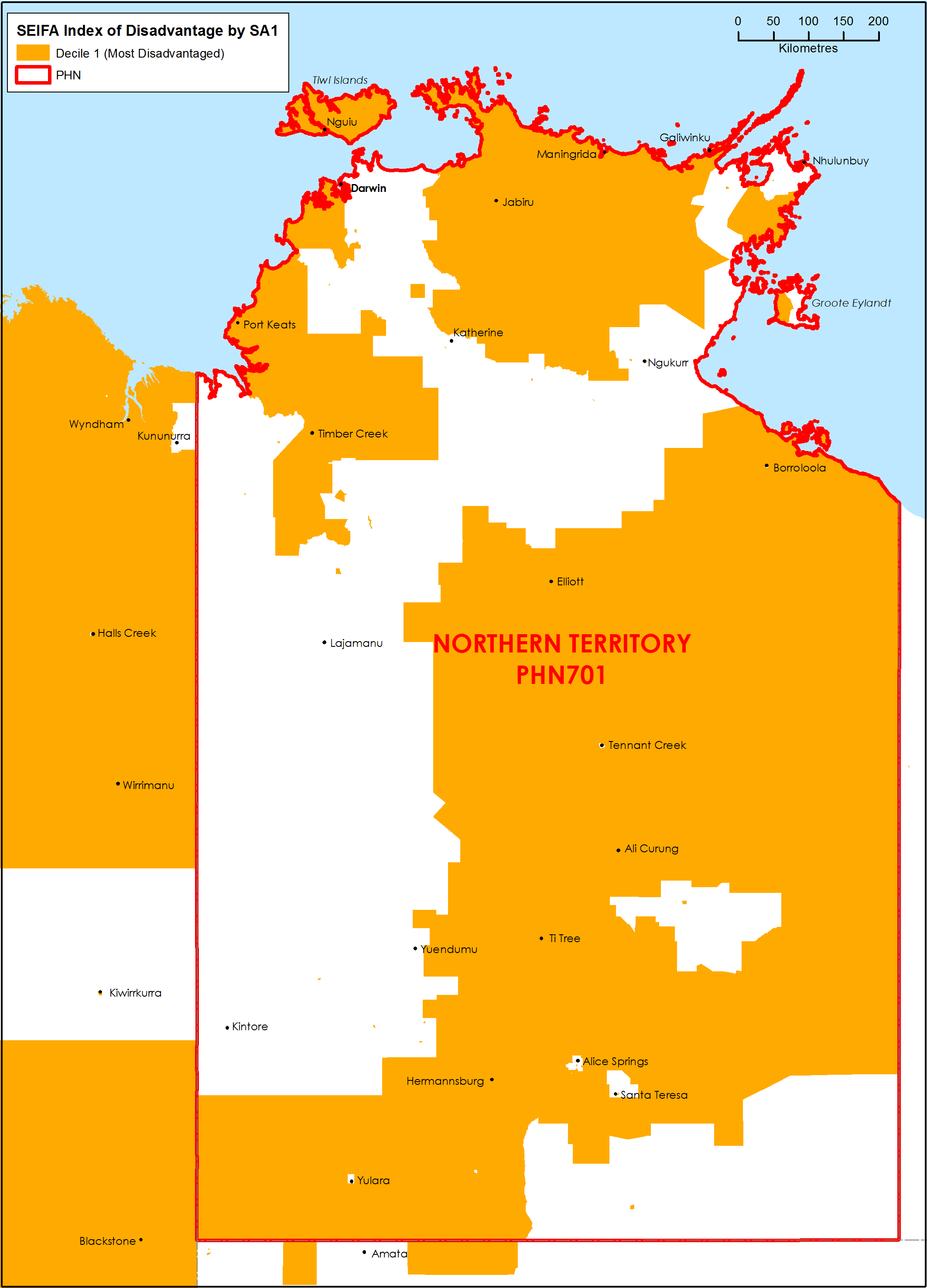 NT PHN socioeconomic disadvantage map