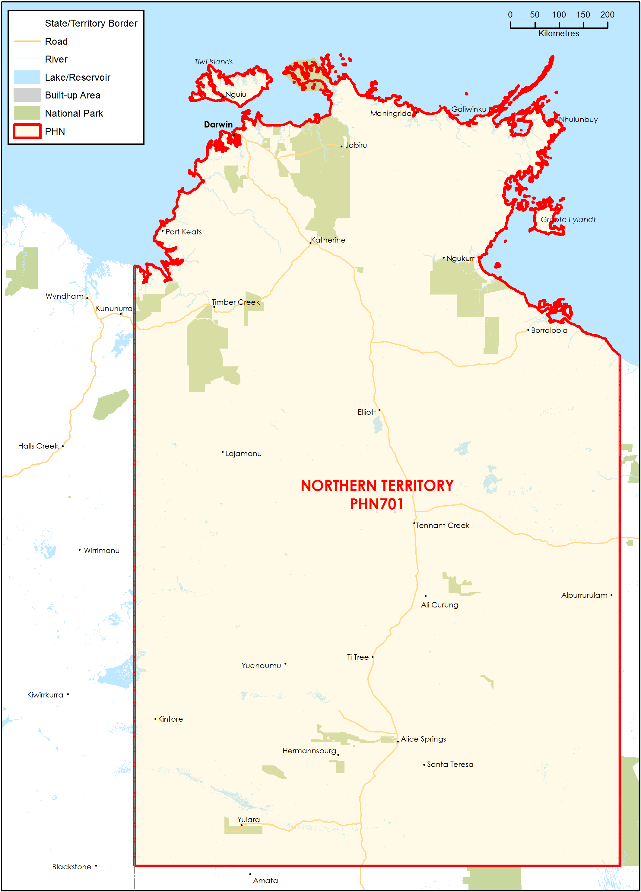 NT PHN topographic map
