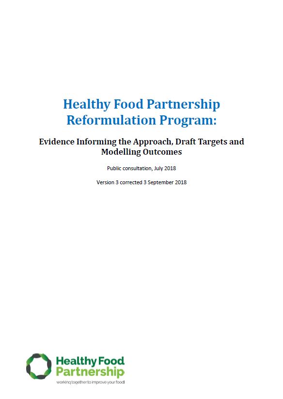 Cover image for Food Reformulation Program – Evidence informing the approach, draft targets and modelling outcomes