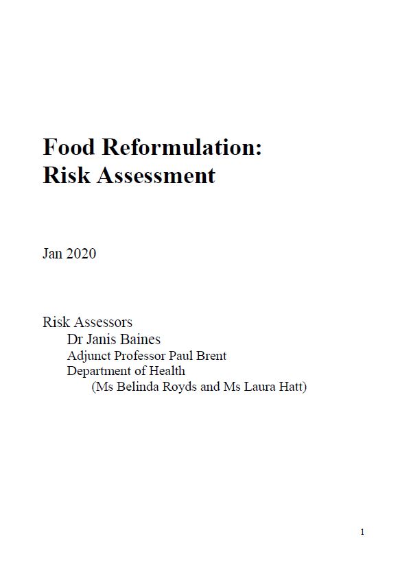 Cover image for Food Reformulation Program – Risk assessment report