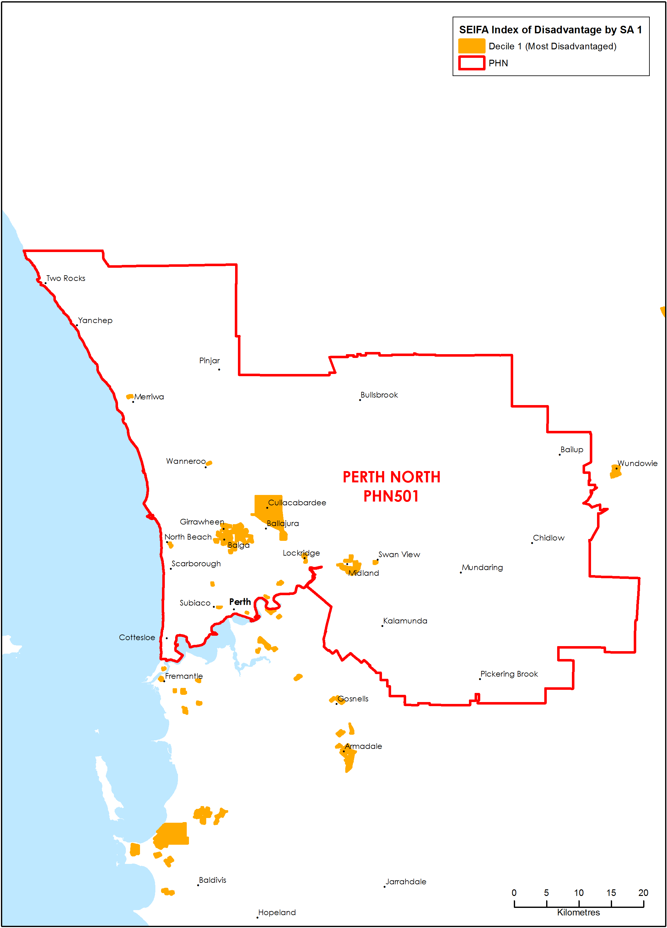 Perth North PHN socioeconomic disadvantage map