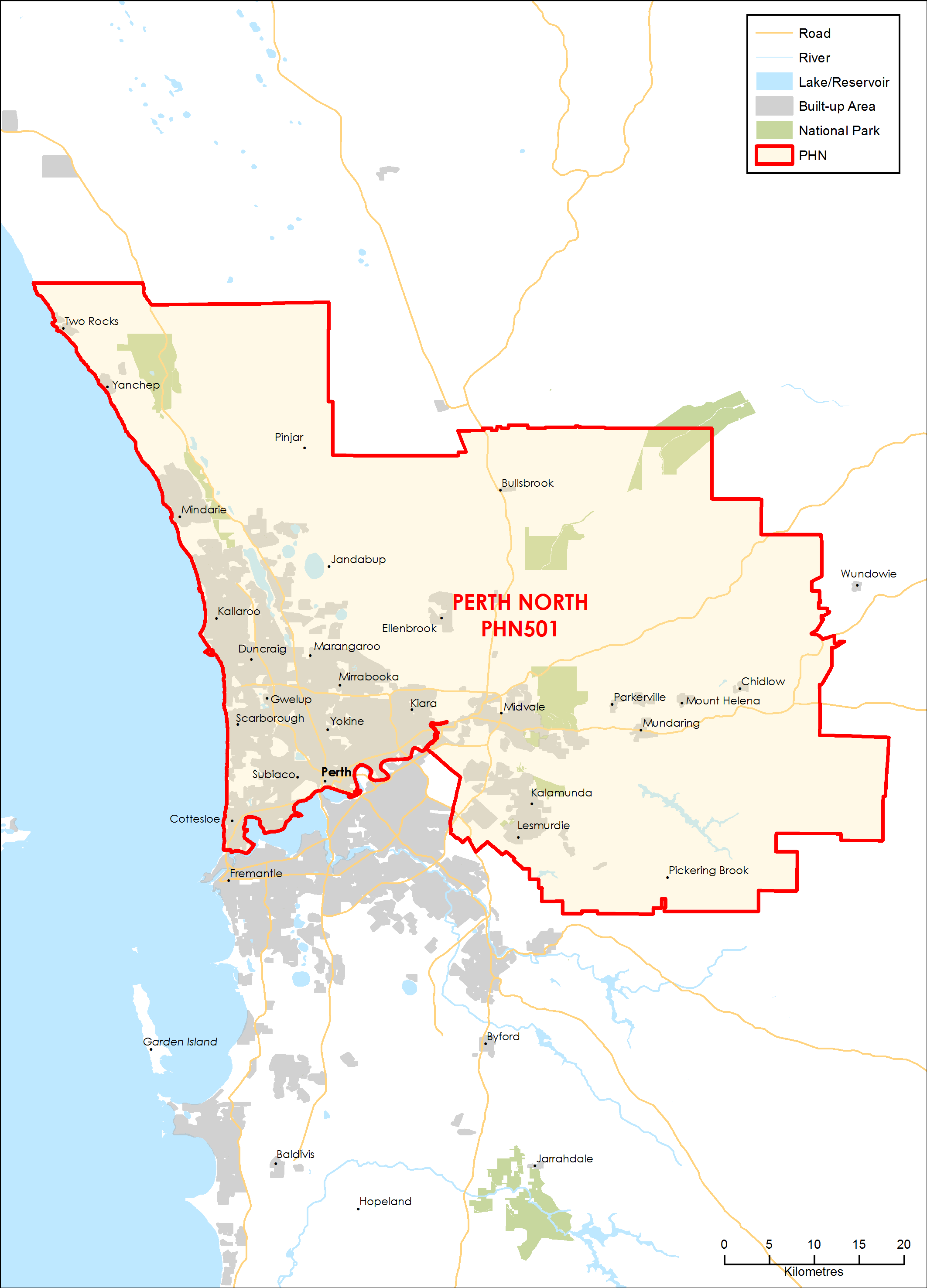 Perth North PHN topographic map