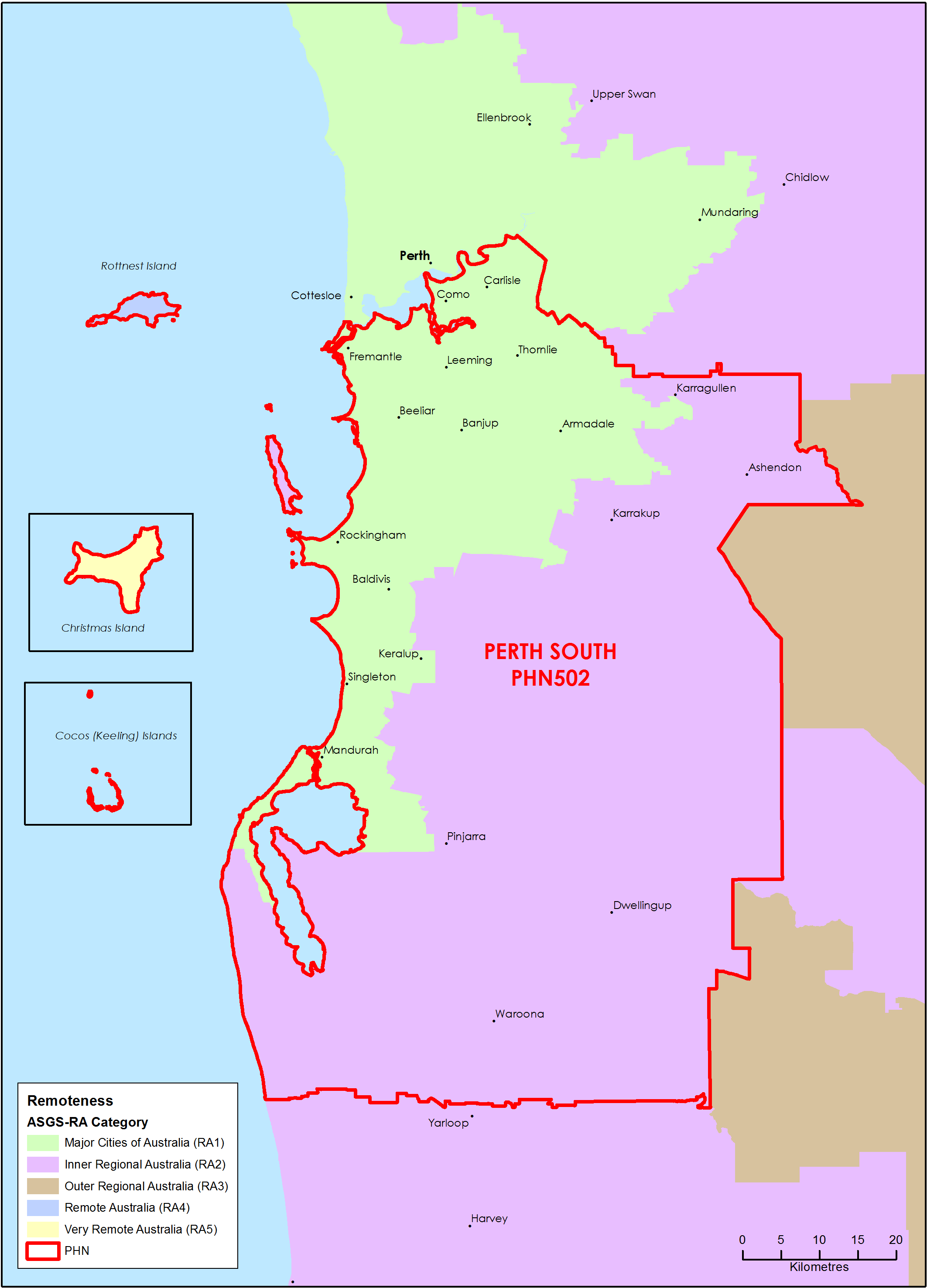 Perth South PHN ASGS remoteness area map