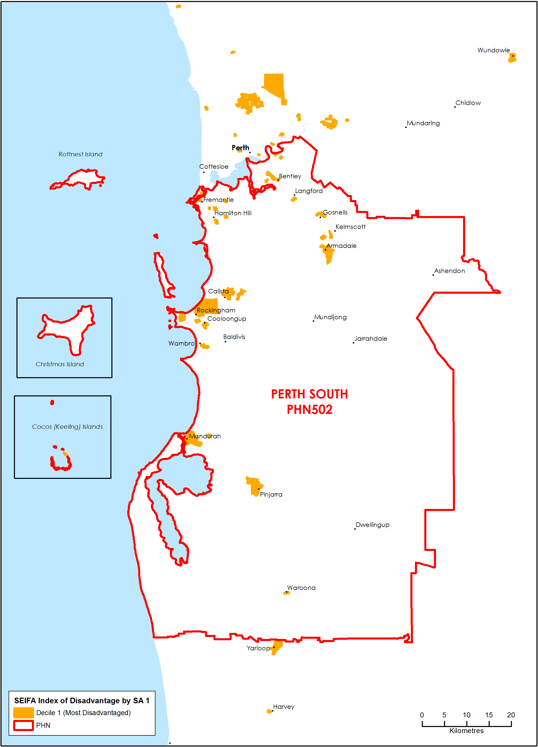 Perth South PHN socioeconomic disadvantage map