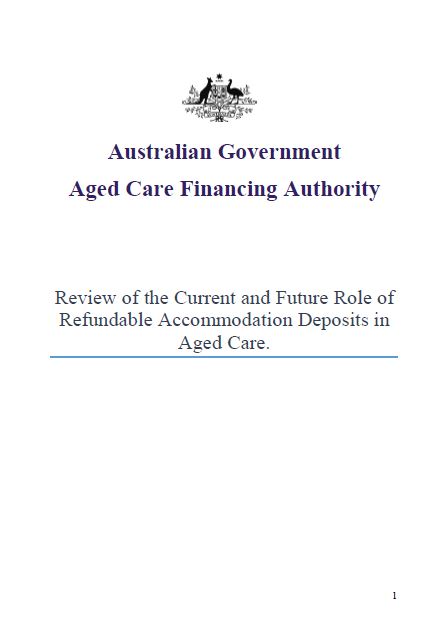 Review of the Current and Future Role of Refundable Accommodation Deposits in Aged Care cover