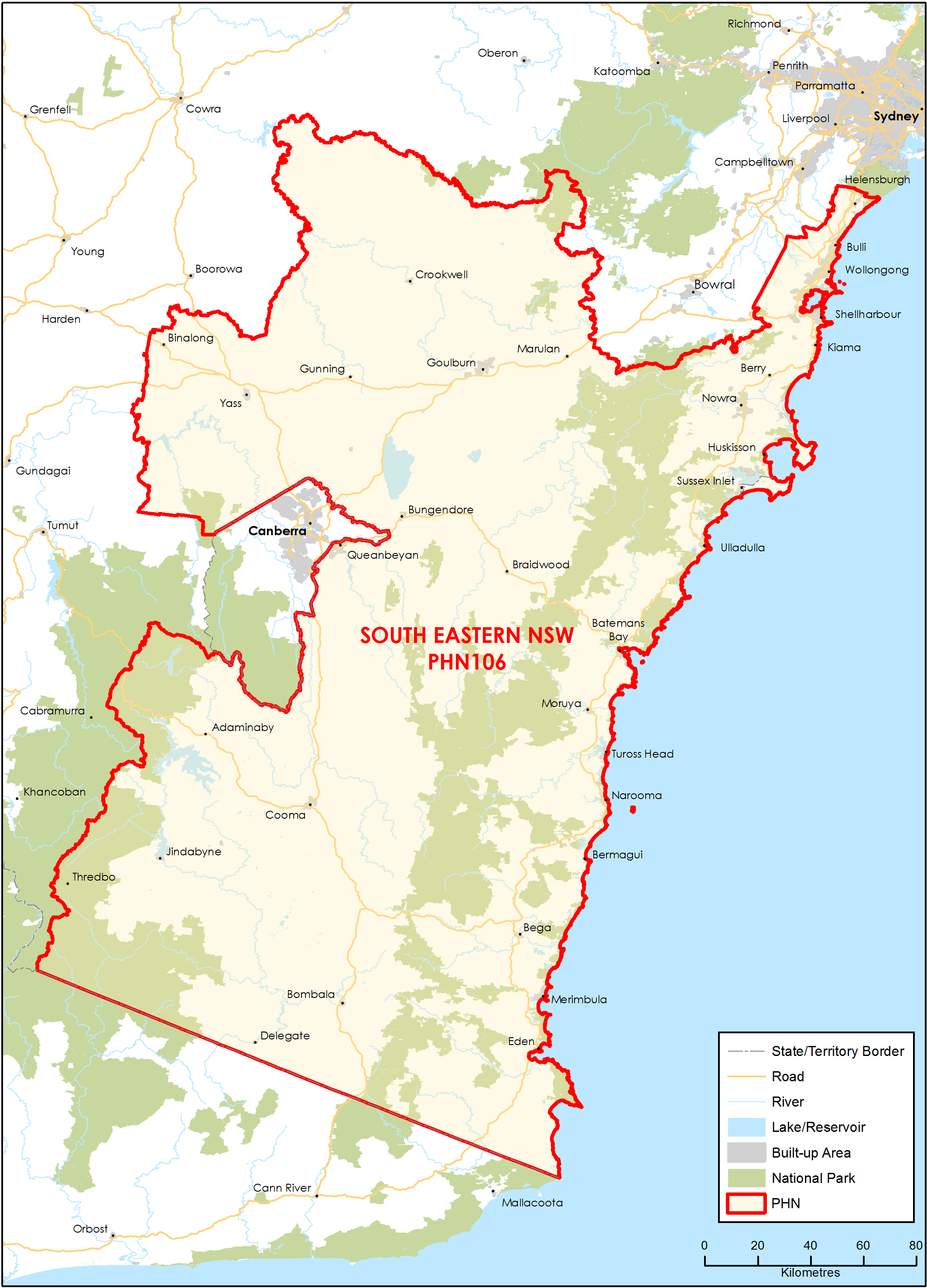 South Eastern New South Wales PHN topographic map