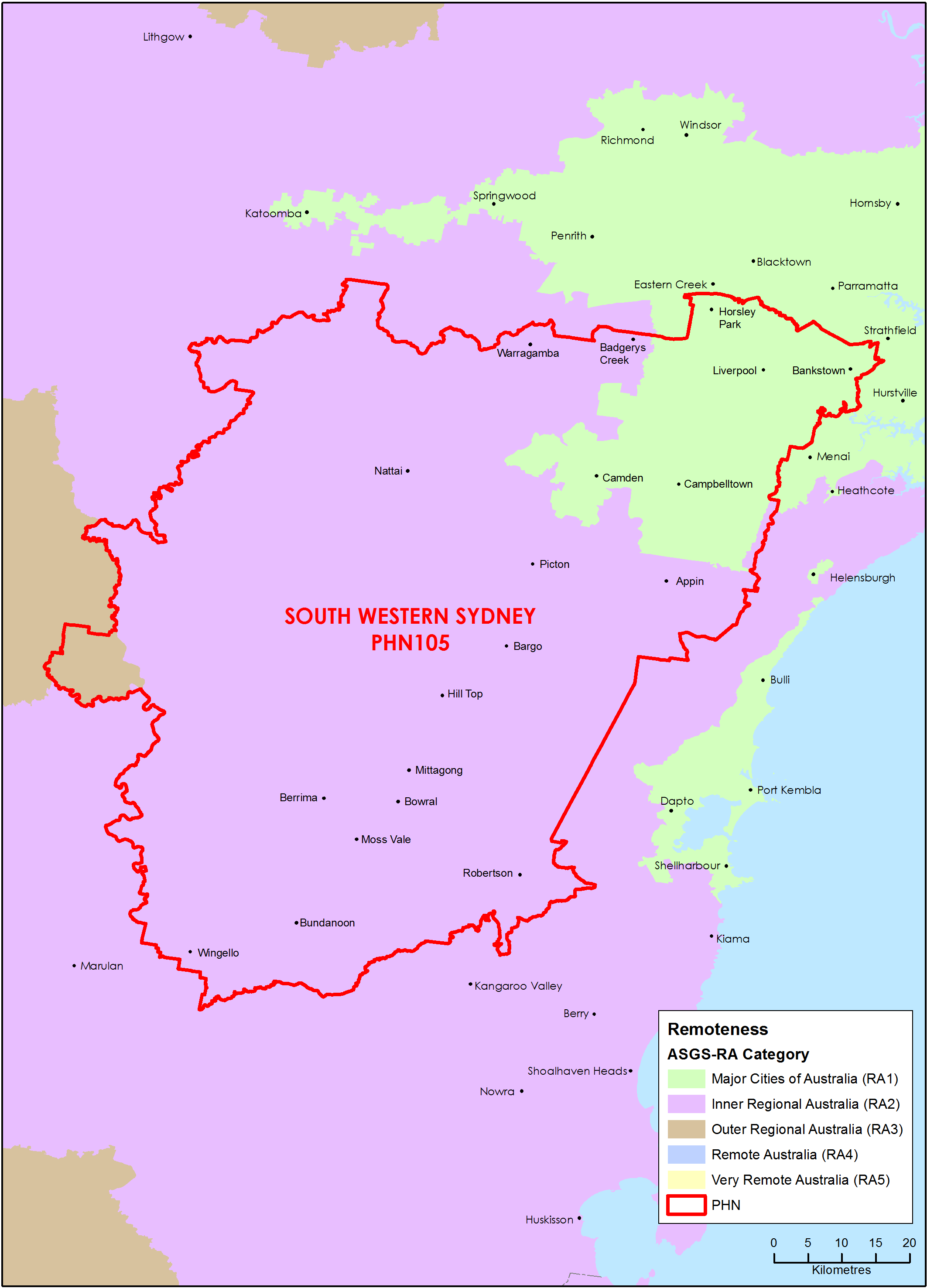 South Western Sydney PHN ASGS remoteness area map