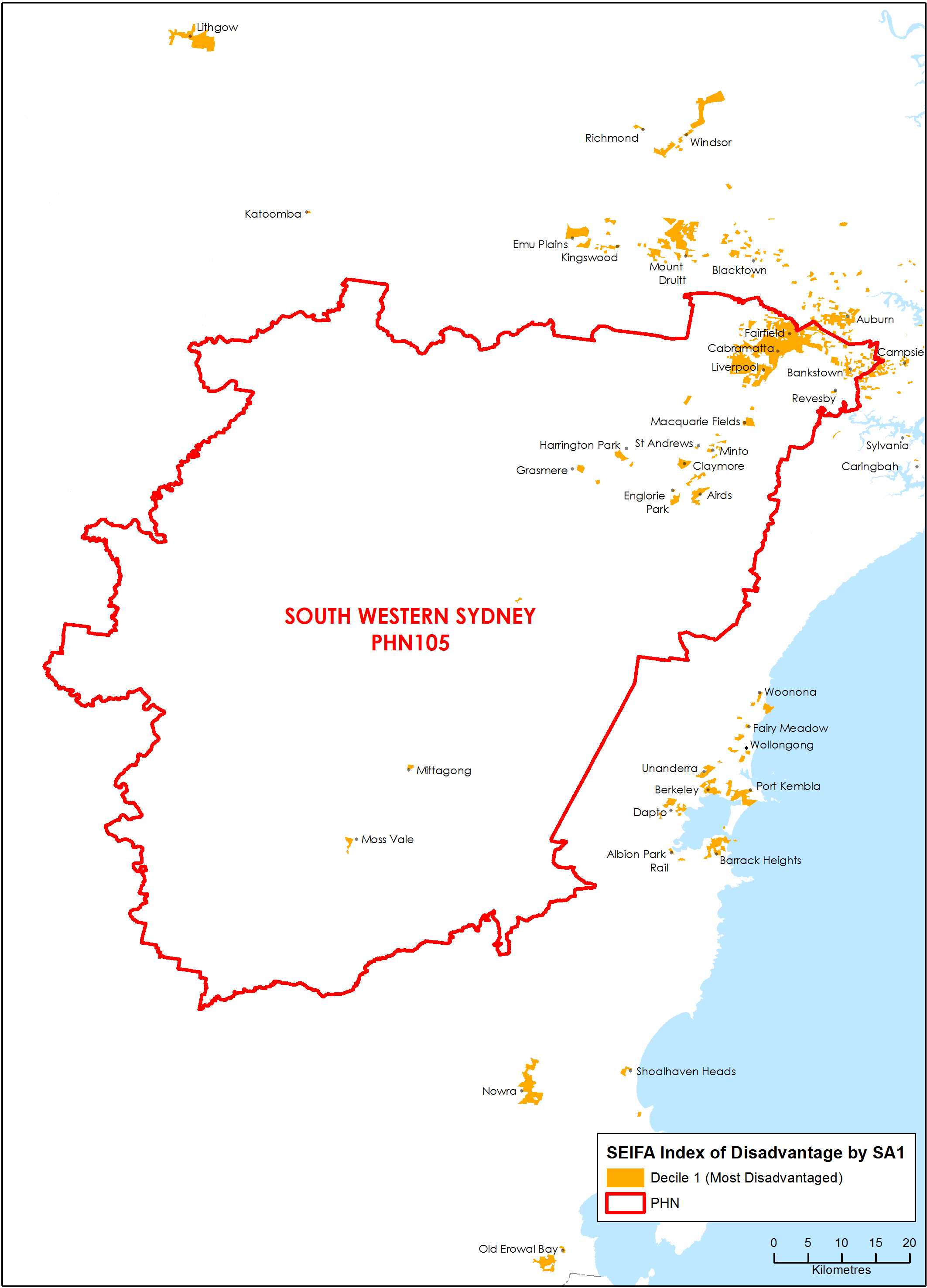 South Western Sydney PHN socioeconomic disadvantage map