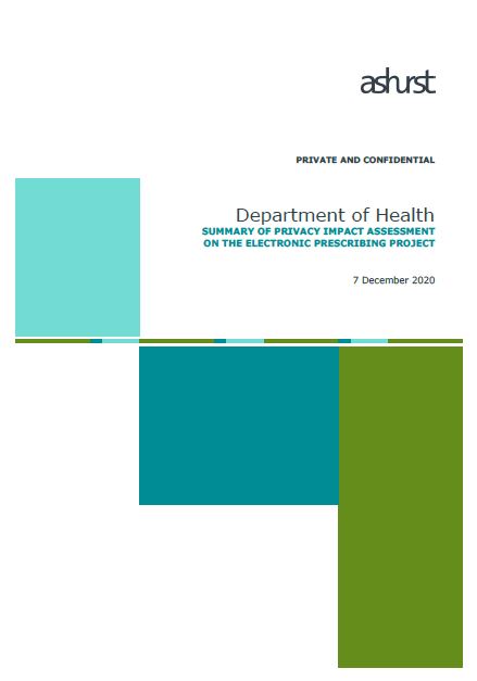 Summary of Privacy Impact Assessment on the Electronic Prescribing Project cover