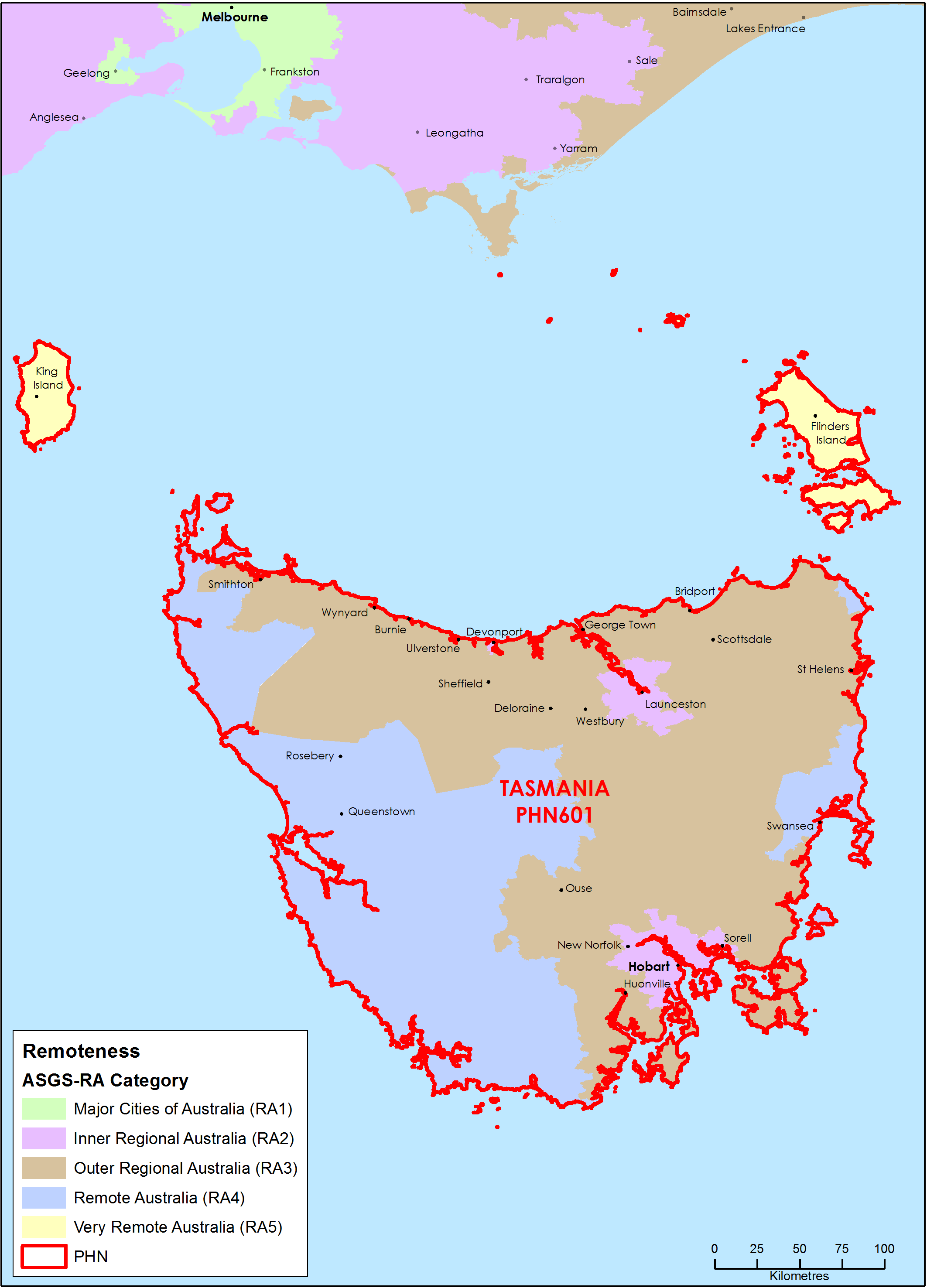 Tasmania PHN ASGS remoteness map