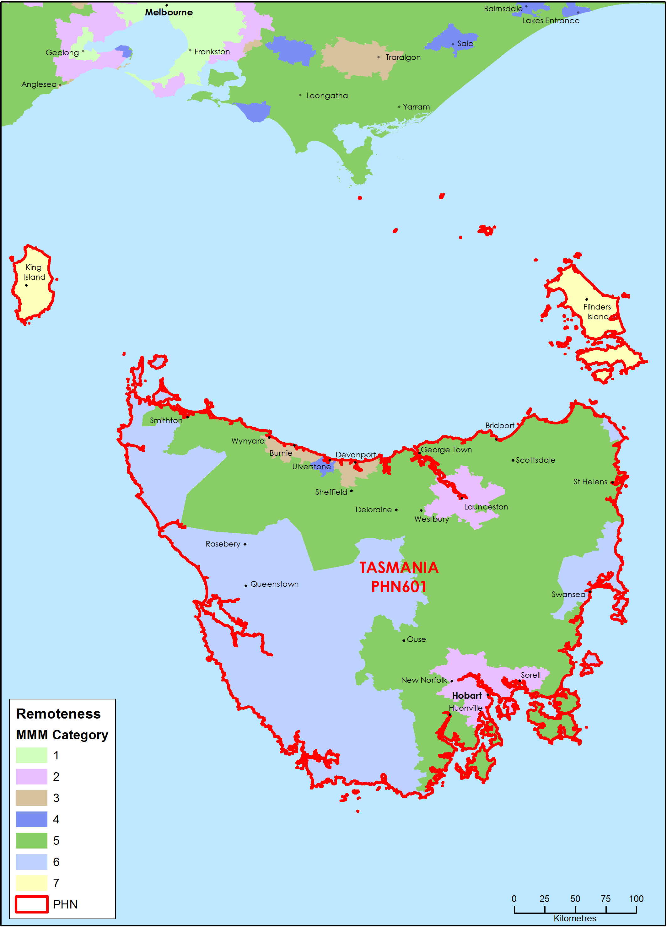 Tasmania PHN MMM remoteness map