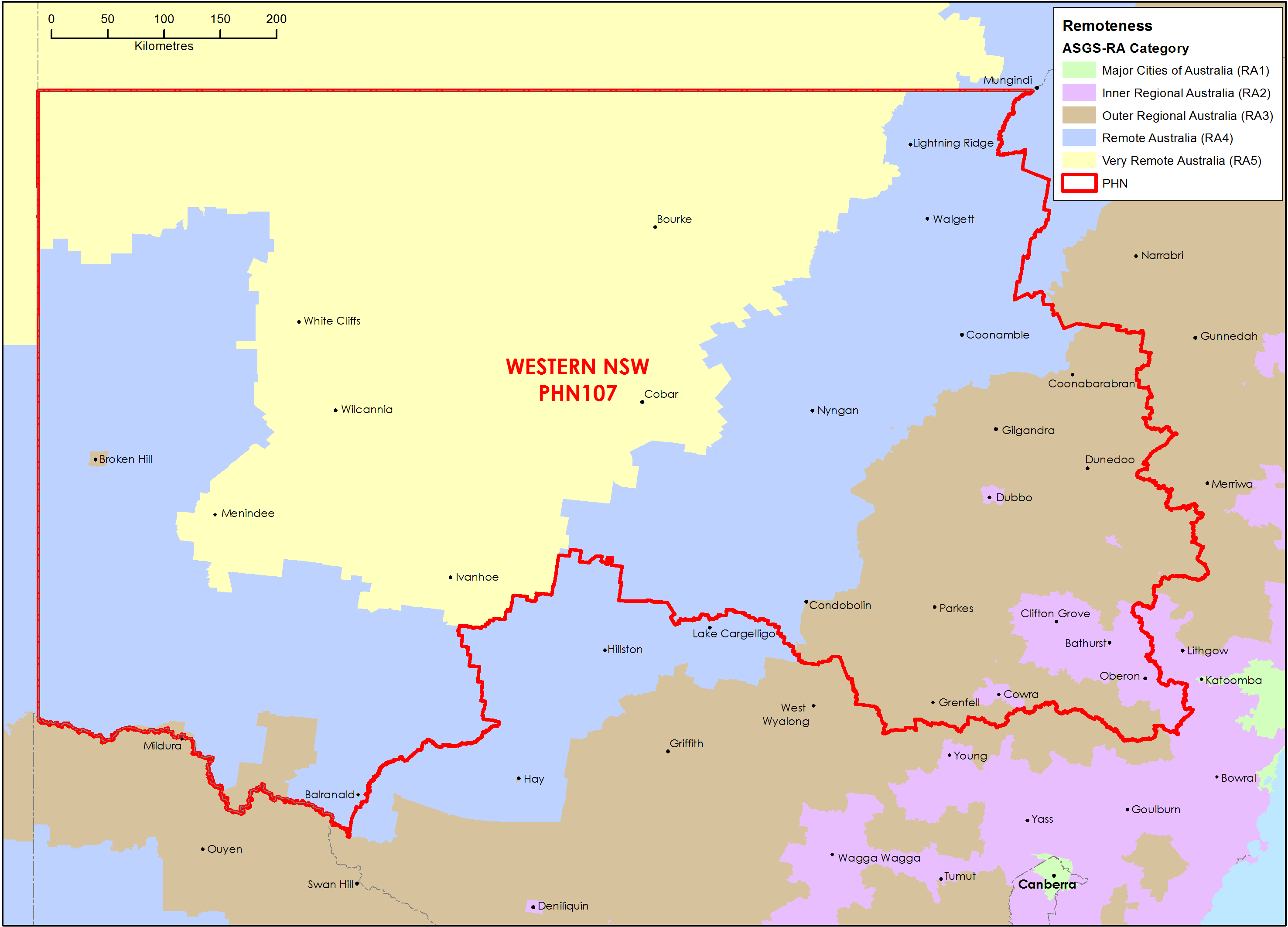 Western NSW PHN ASGS remoteness area map