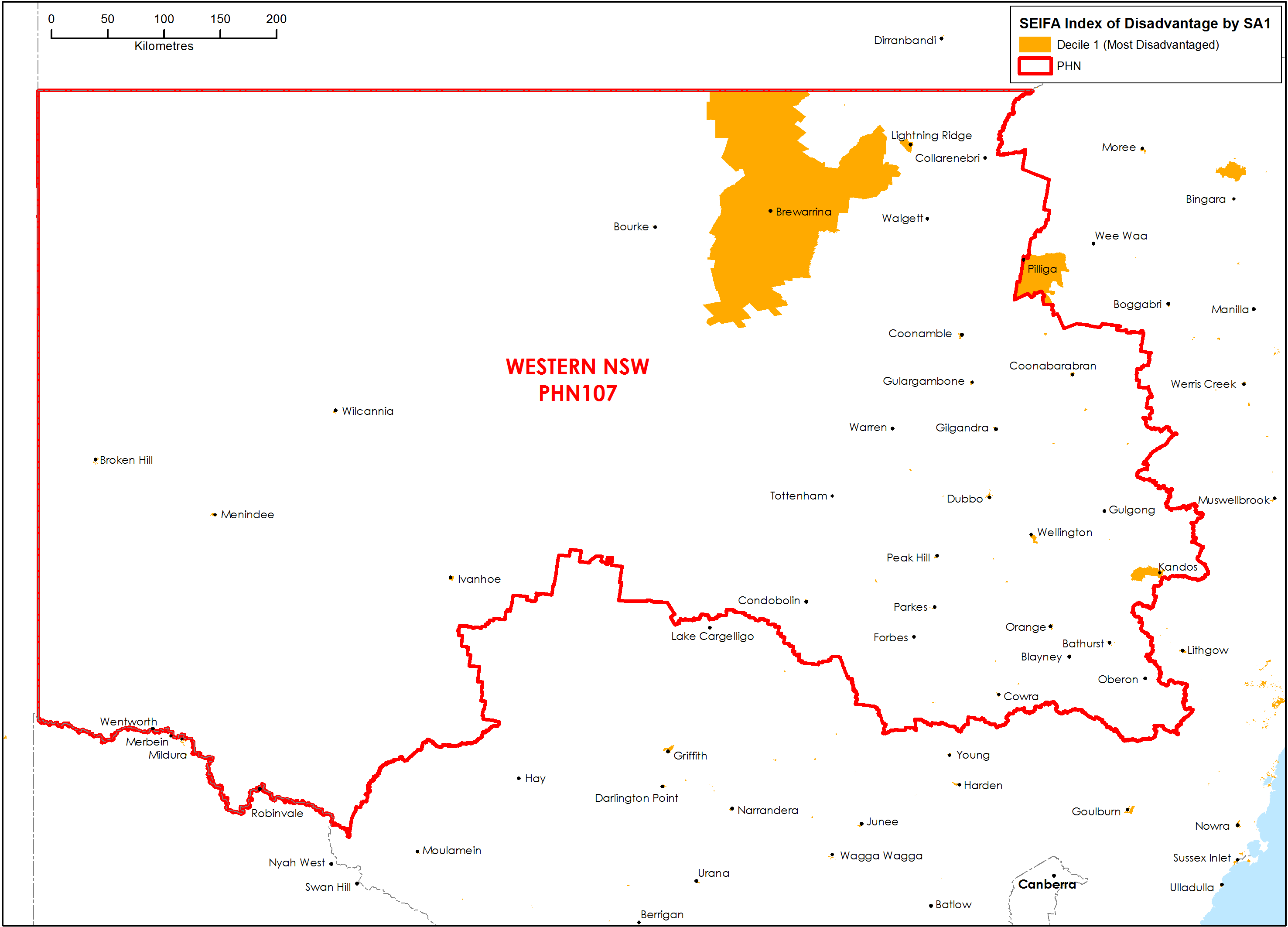 Western NSW PHN socioeconomic disadvantage map