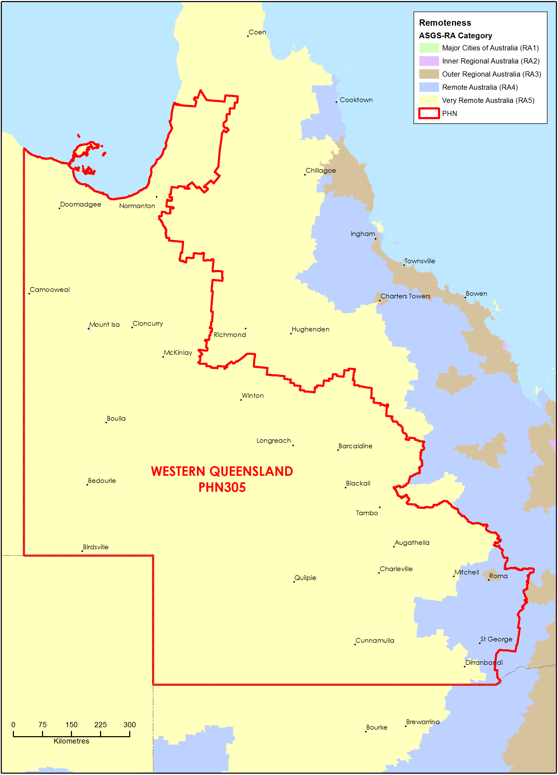 Western Queensland PHN ASGS remoteness area map