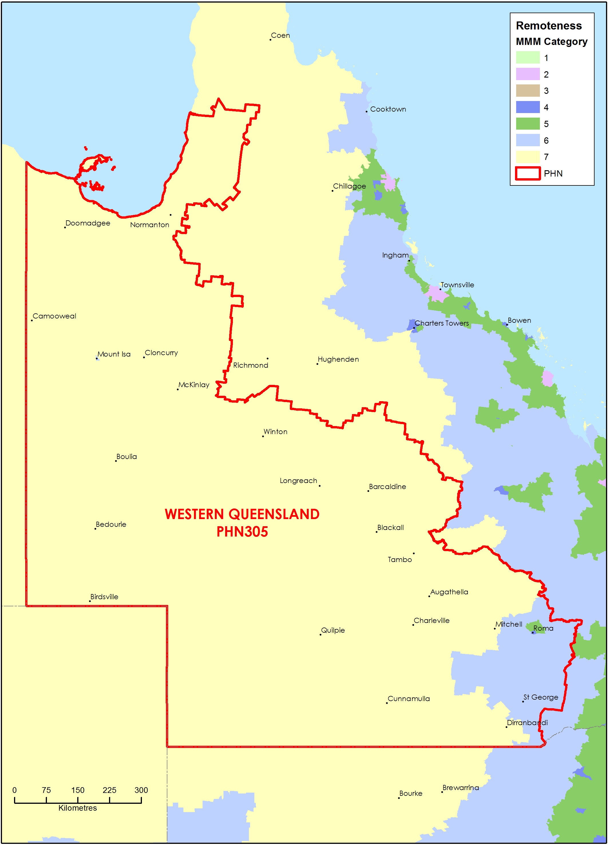 Western Queensland PHN MMM remoteness area map