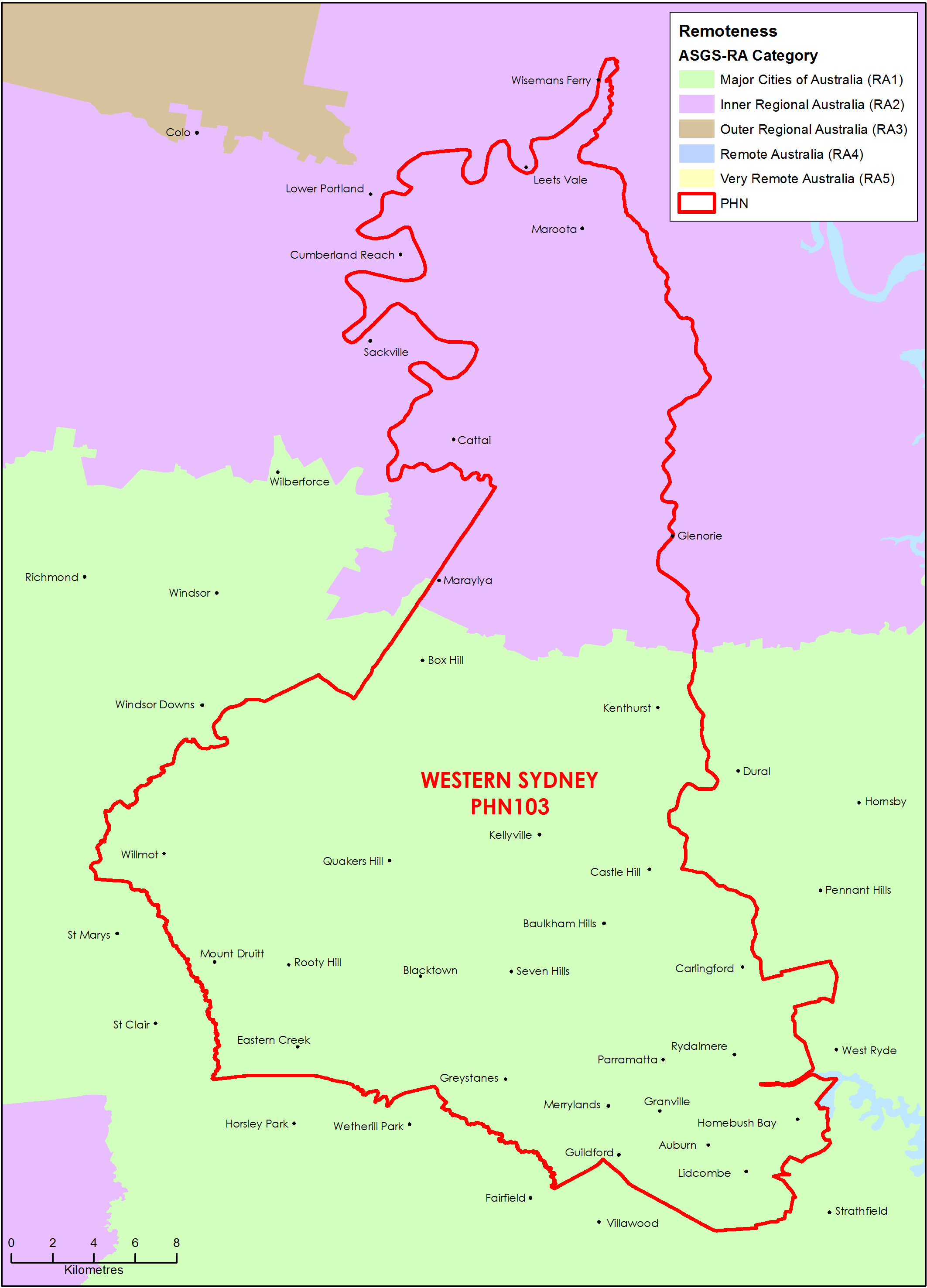 Western Sydney PHN ASGS remoteness area map