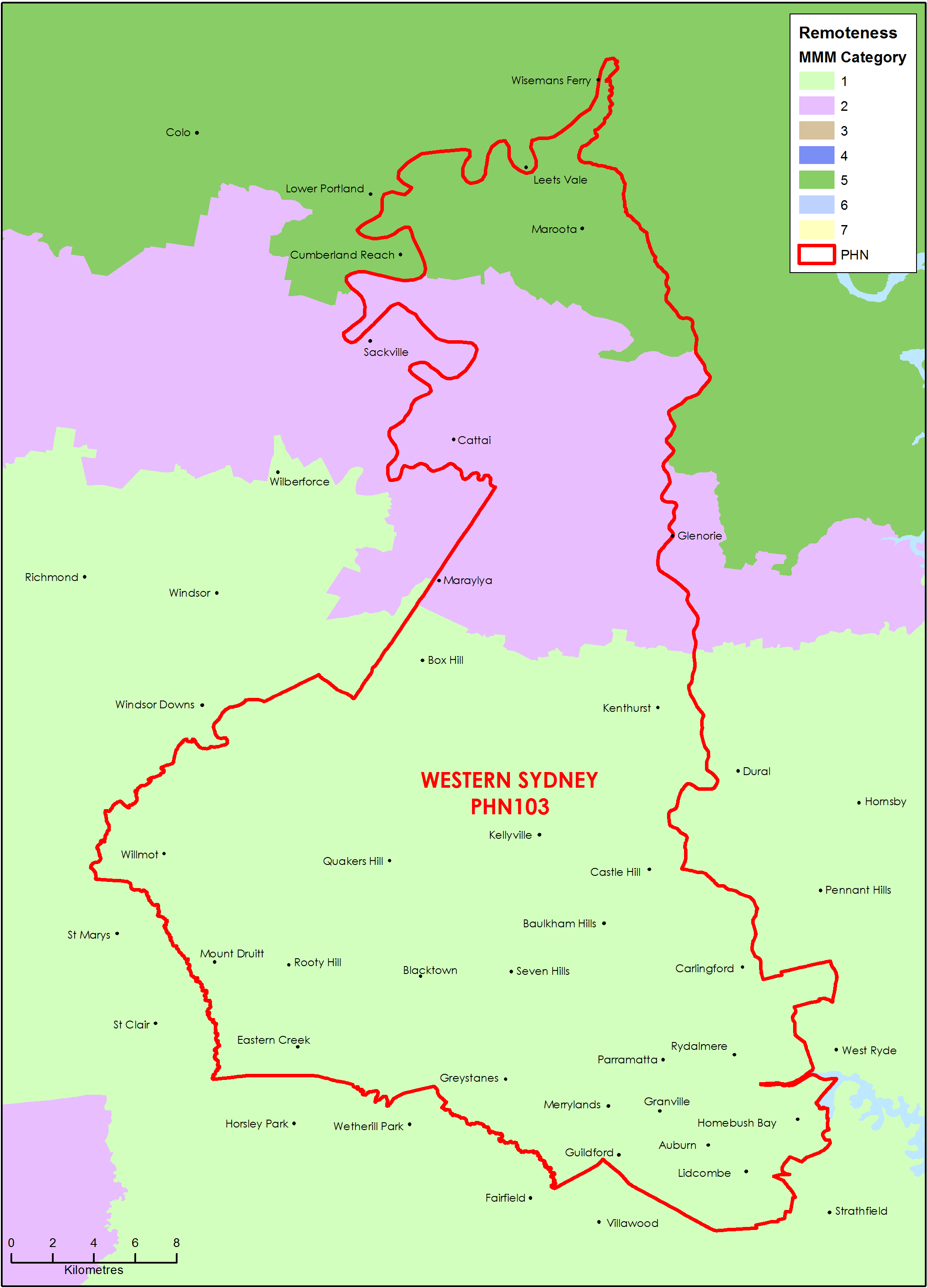 Western Sydney PHN MMM remoteness area map