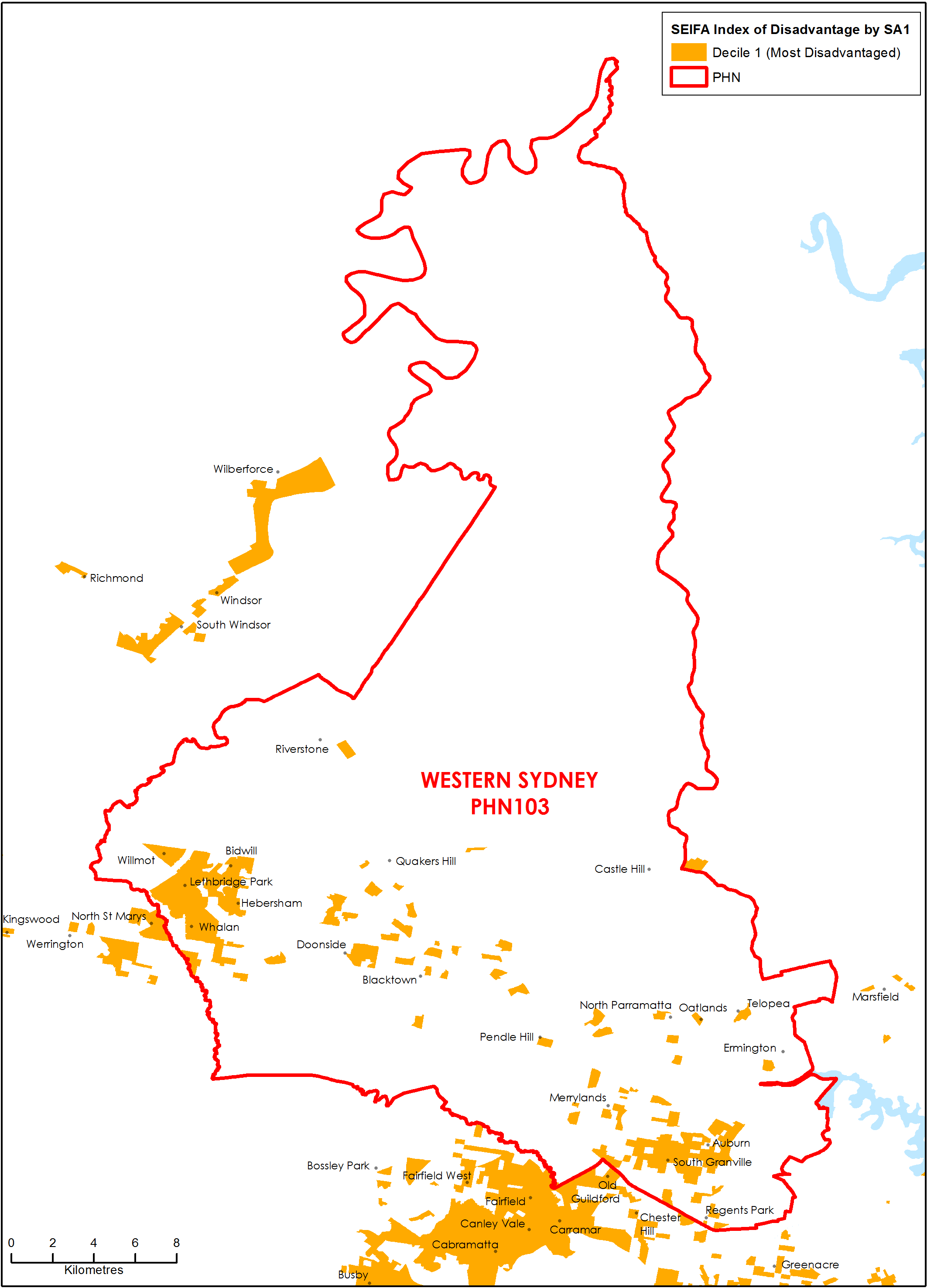 Western Sydney PHN socioeconomic disadvantage map