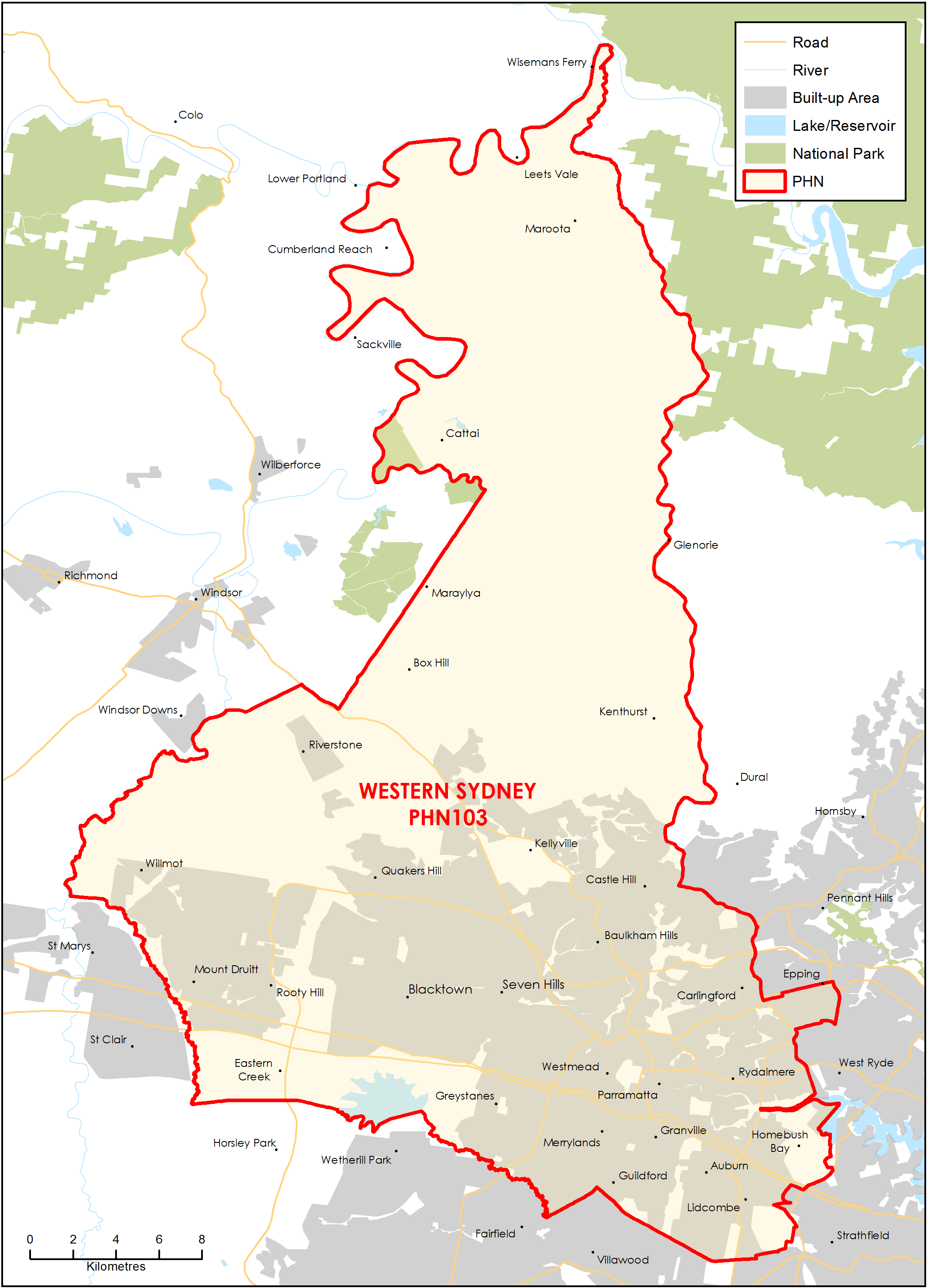 Western Sydney PHN topographic map