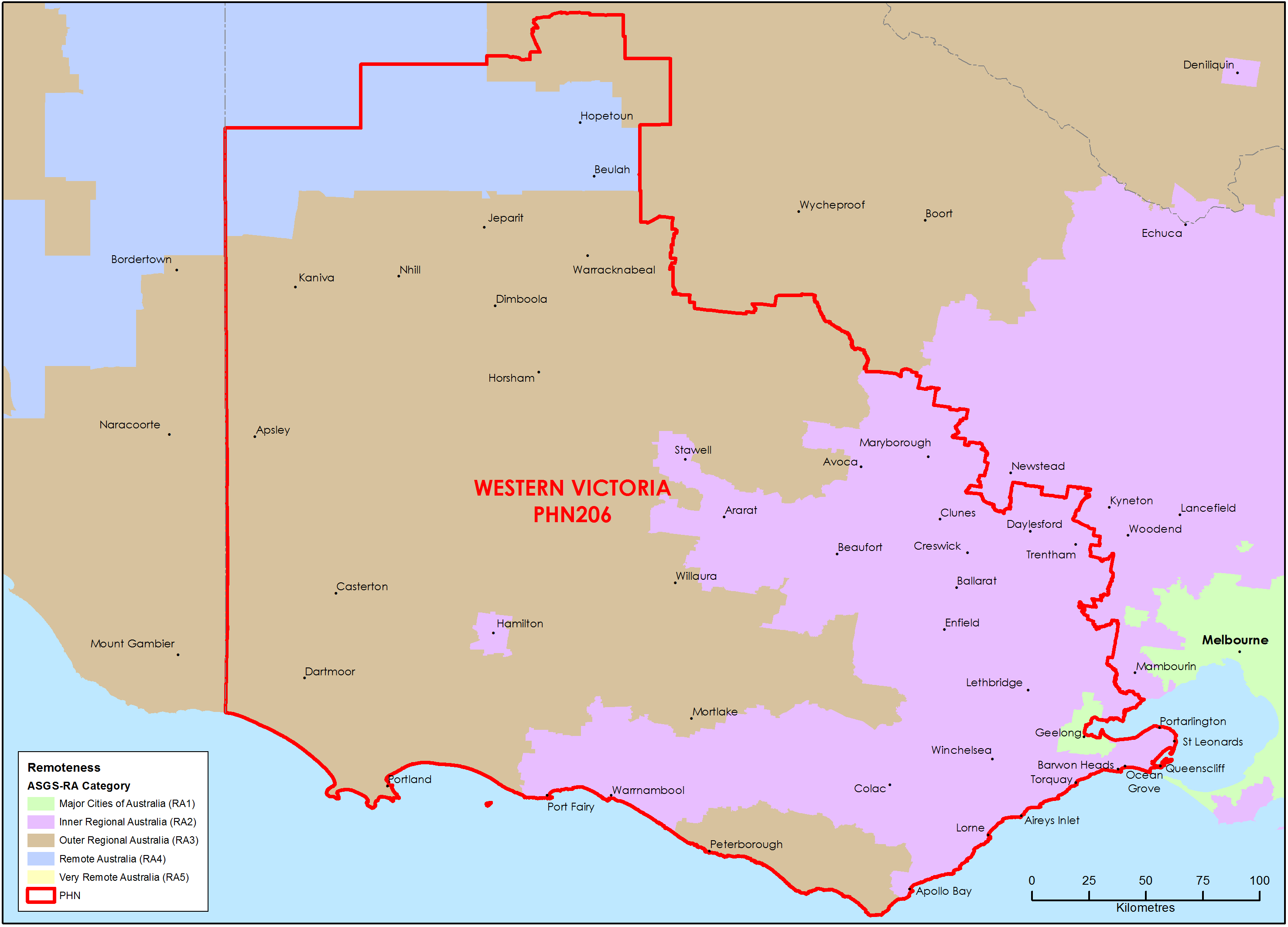 Western Victoria PHN ASGS remoteness area map