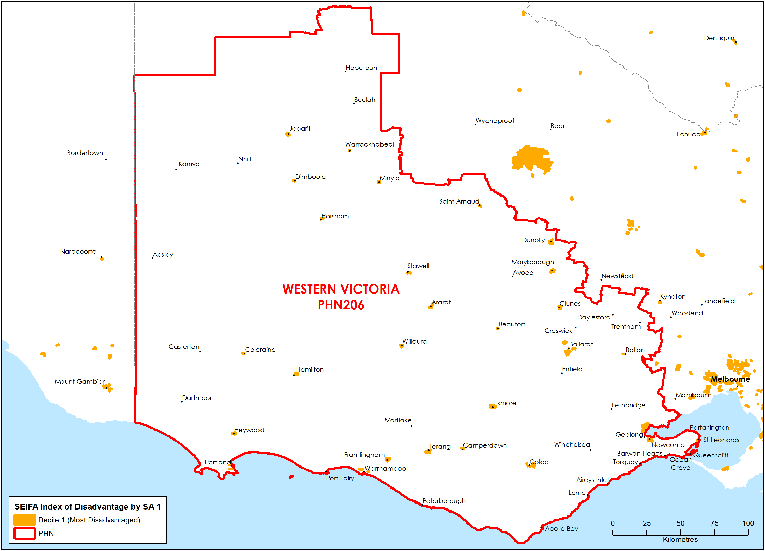 Western Victoria PHN socioeconomic disadvantage map