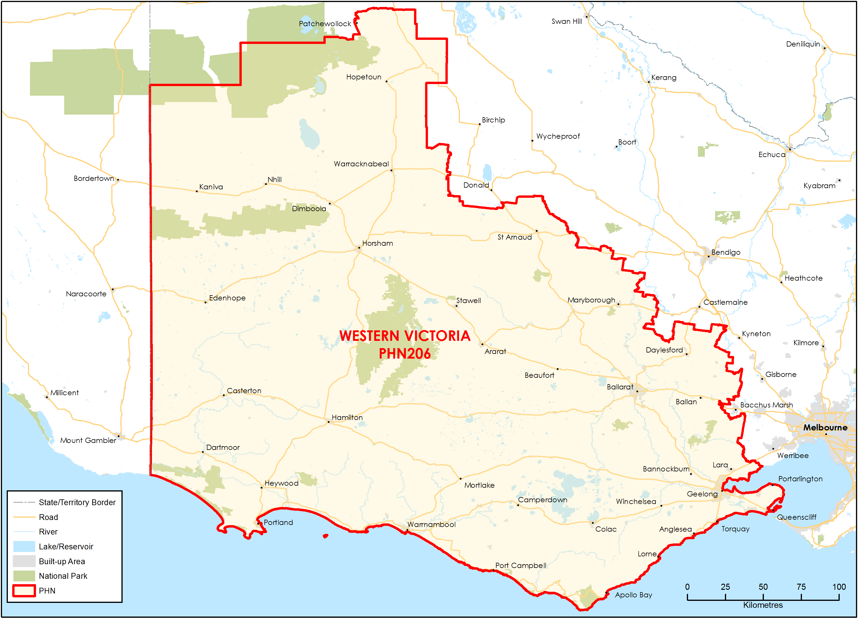 Western Victoria PHN topographic map