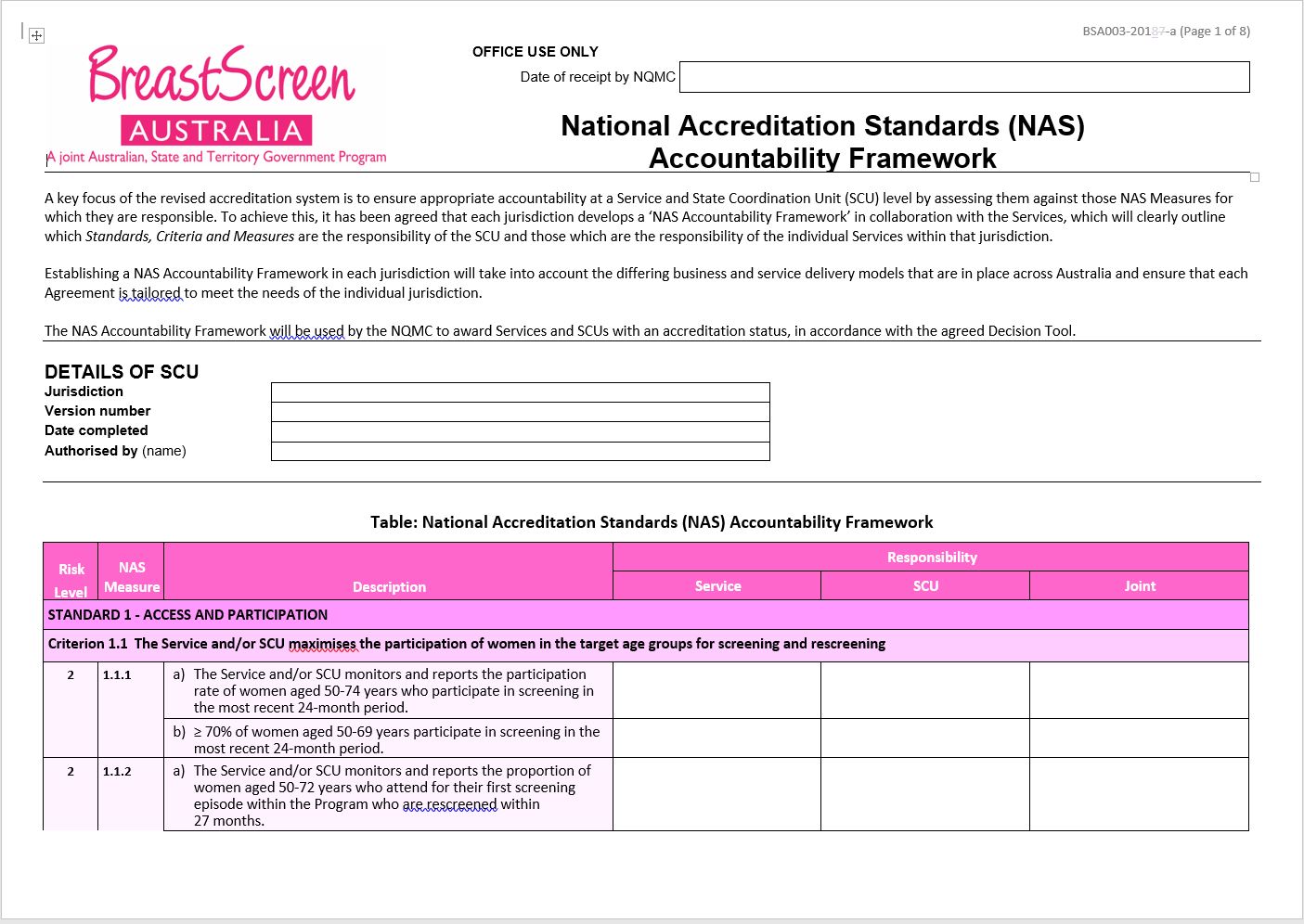 Cover image for BreastScreen Australia – National Accreditation Standards (NAS) accountability framework