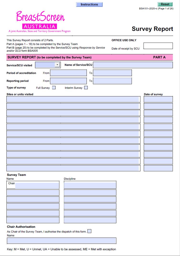 breast screen survey form cover image