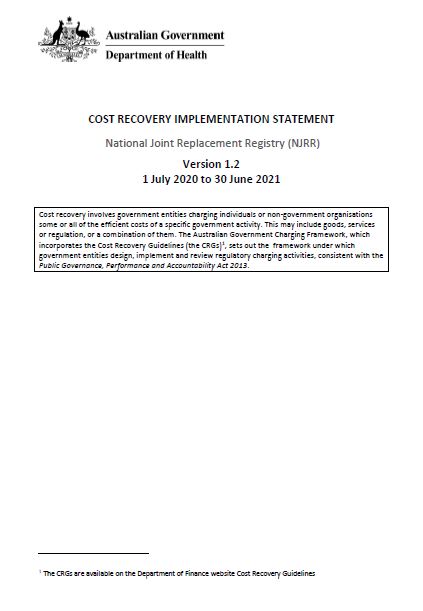 Cost Recovery Implementation Statement cover