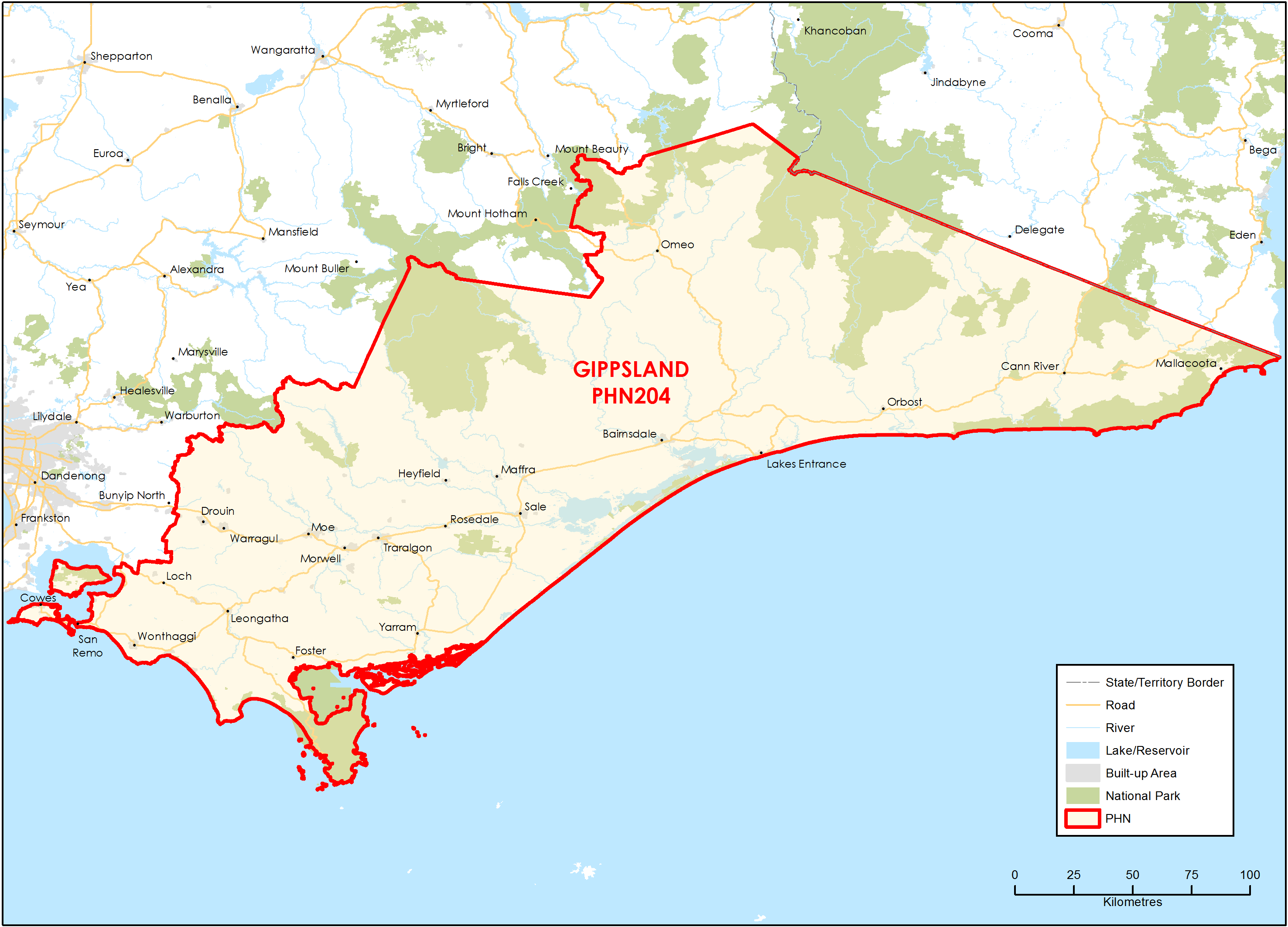 Gippsland PHN topographic map