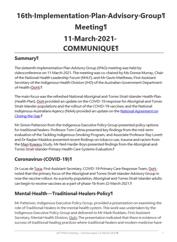 Cover image for the communiques from the Implementation Plan Advisory Group (IPAG)