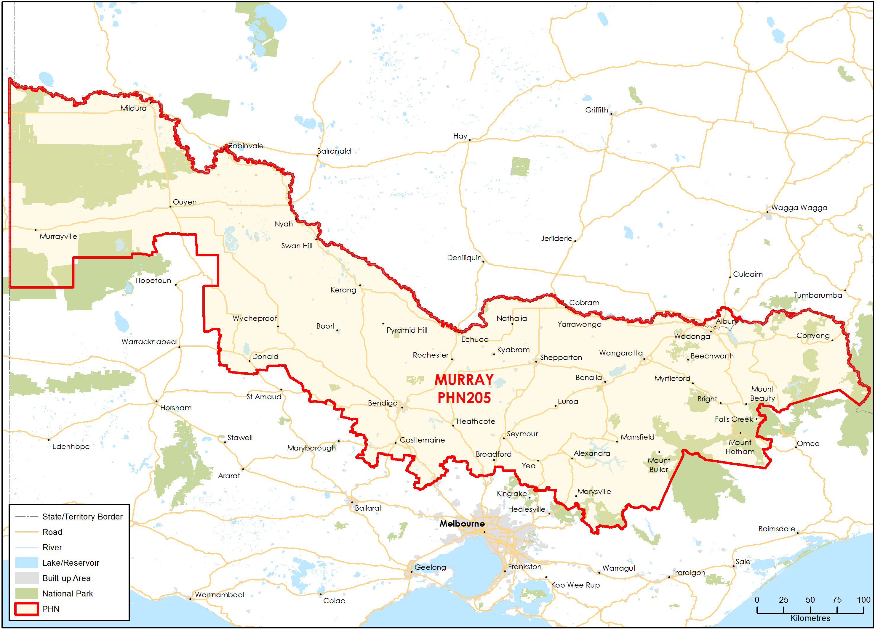 Murray PHN topographic map