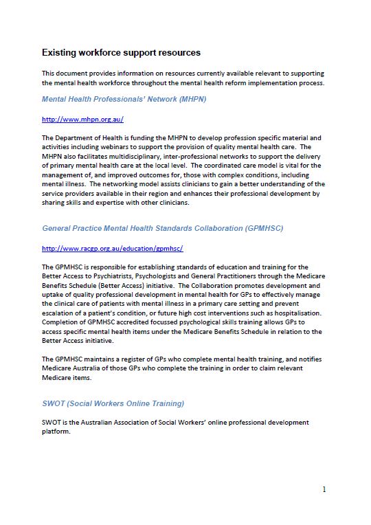 Cover image for Primary Health Networks (PHN) mental health care guidance – workforce support information and resources