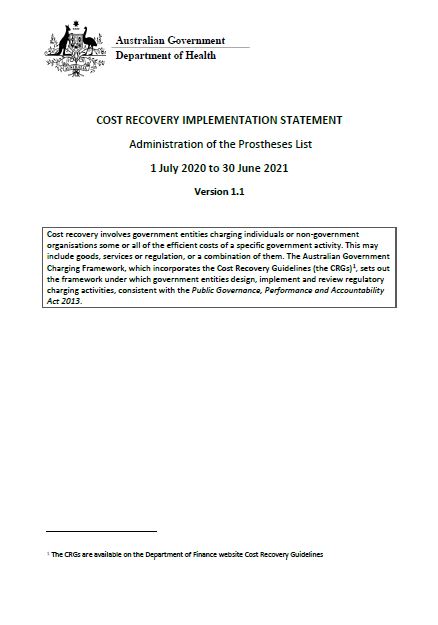 Prostheses List Cost Recovery Implementation Statement cover