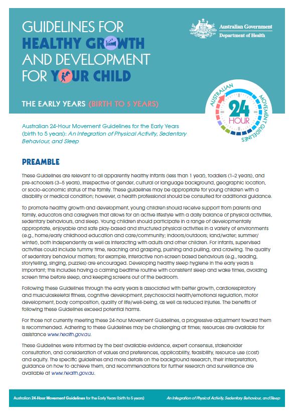 Cover image for 24-hour movement guidelines – birth to 5 years – fact sheet
