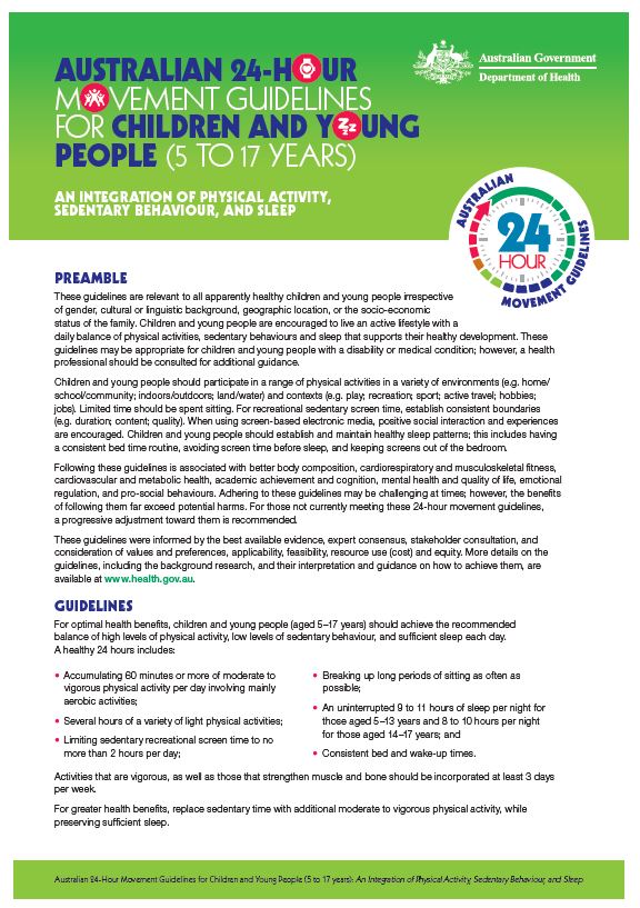 Cover image for 24-hour movement guidelines – children and young people (5 to 17 years) – fact sheet