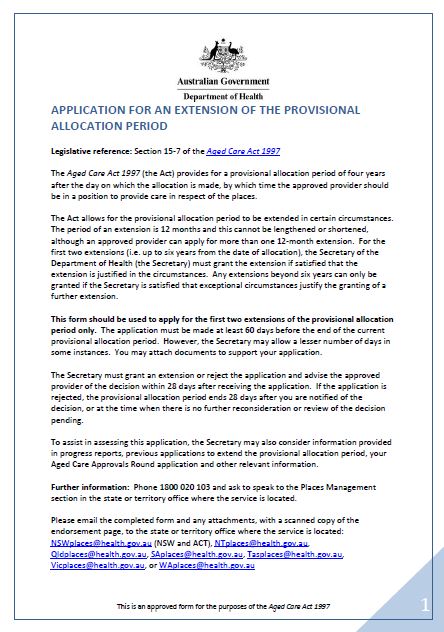 Application for and Extension of the Provisional Allocation Period Form