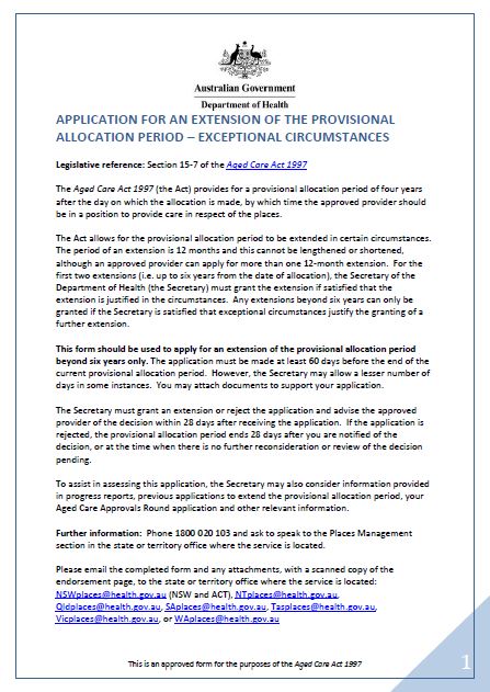 Application to Extend a Provisional Allocation Period – Exceptional Circumstances
