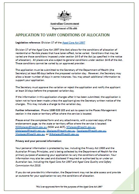 Application to Vary Conditions of Allocation