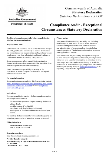 Cover of the Compliance Audit - Exceptional Circumstances Stat Dec form