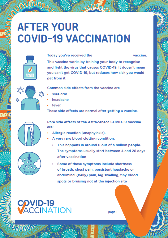 Covid 19 Vaccination Fact Sheet After Your Vaccination Aboriginal And Torres Strait Islander Vaccine Providers Australian Government Department Of Health