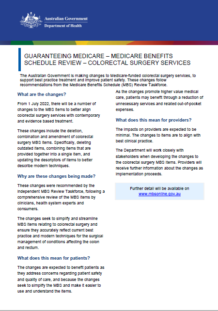 Cover image of the fact sheet Colorectal surgery services fact sheet