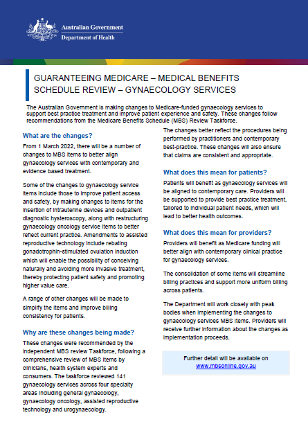 Cover image for the Gynaecology services fact sheet