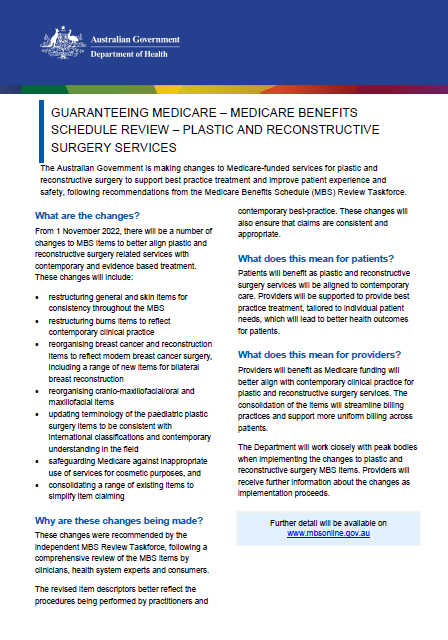 Cover image of the Plastic and reconstructive surgery services fact sheet