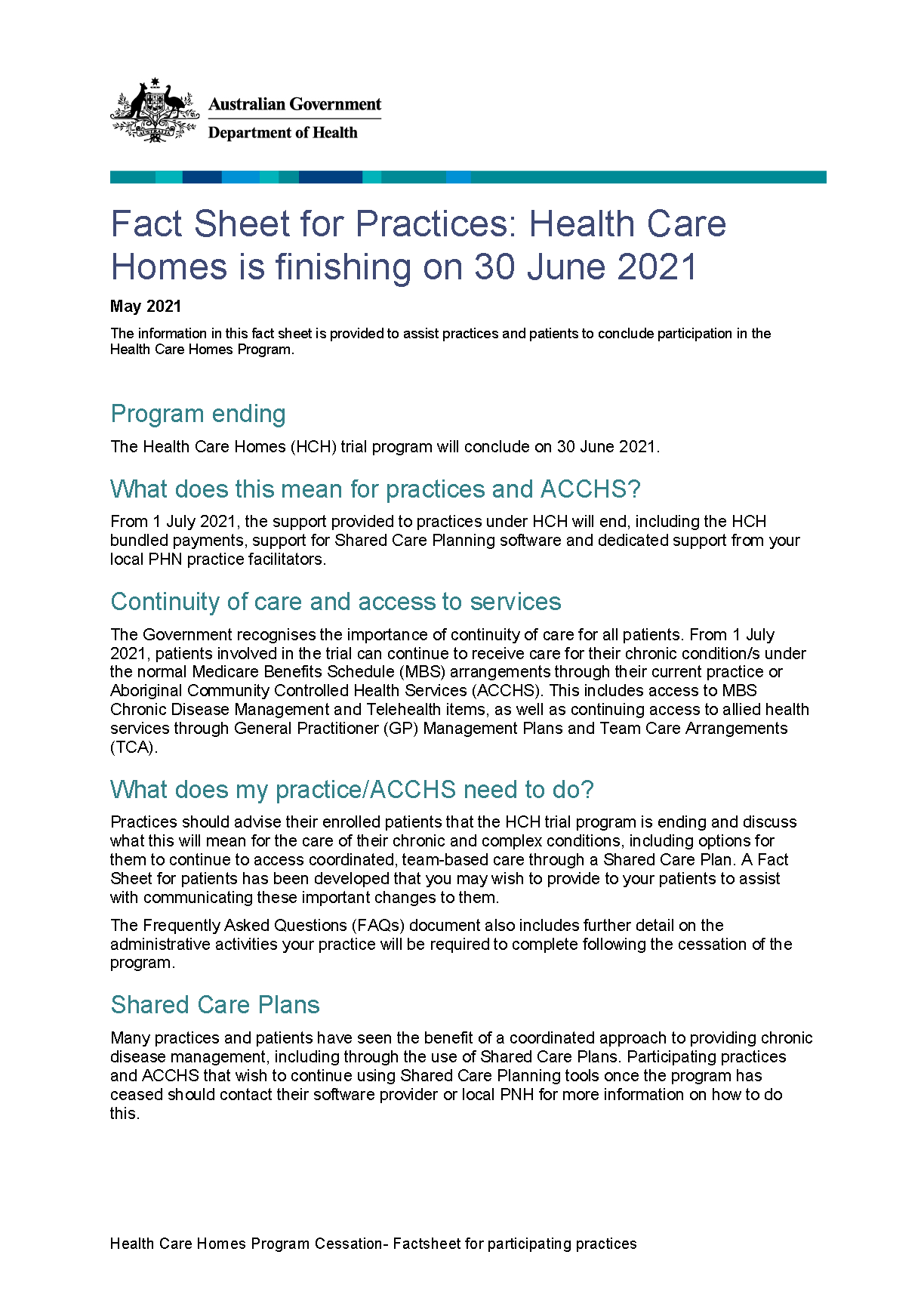 Cover image for the Health care homes fact sheets for practices