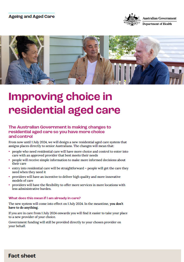 Improving choice in residential aged care – for consumers