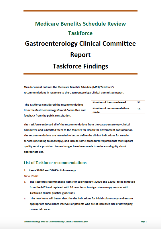 Cover image for Taskforce findings – Gastroenterology Clinical Committee report