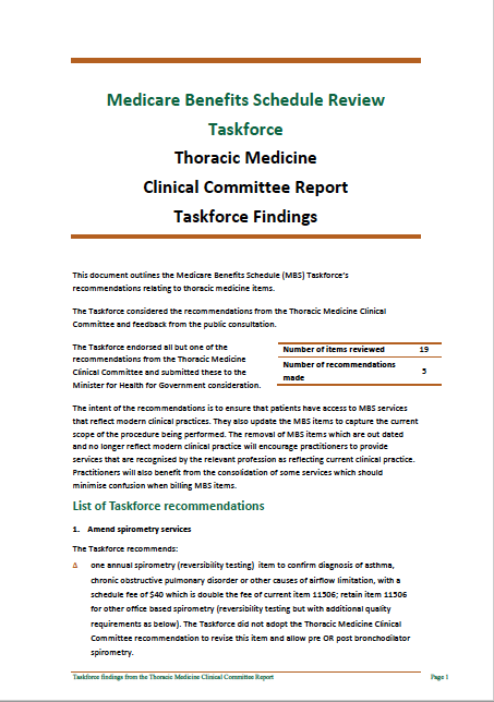 Cover image for Taskforce findings – Thoracic Medicine Clinical Committee report 