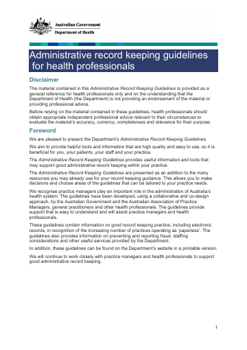 Cover of Administrative record keeping guidelines for health professionals